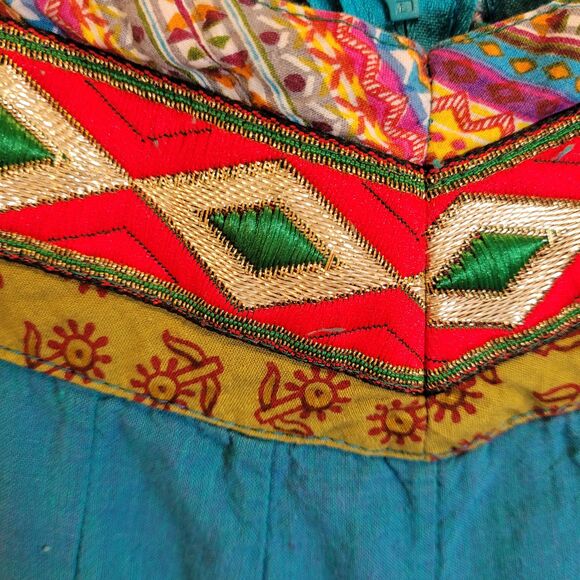 Gangotri Maxi Skirt Teal Turquoise Zari Embroidered Festival Gopi Style L Tall - Picture 7 of 10